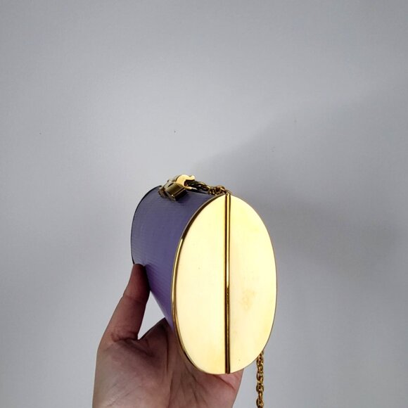 Vintage Purple Cylinder Evening Bag with Gold Chain & Twist-Lock Clasp – Unique - Picture 4 of 7